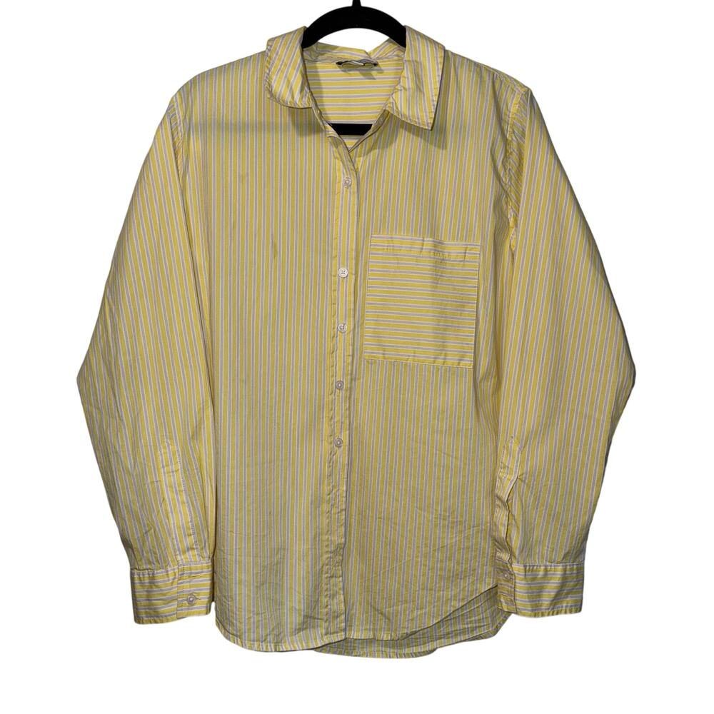 Evereve Yellow & White Striped Long Sleeve Button Down Shirt - Size L
